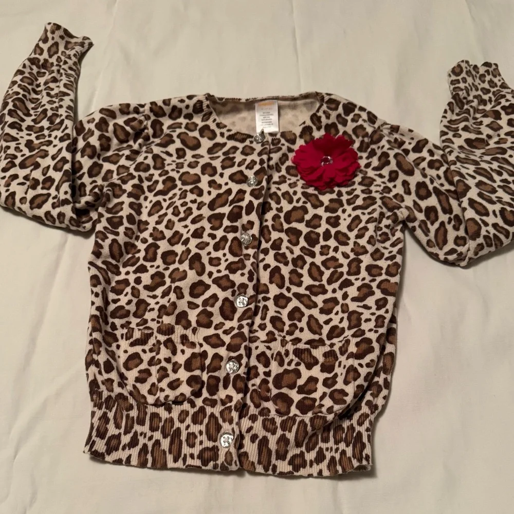 Gymboree Girls Leopard Cardigan Brown Cheetah Knit 3D Flower Size M (7-8)